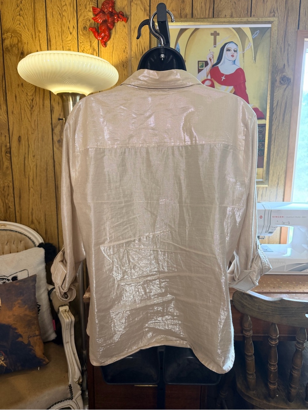 Ruby Rd. Shimmery Champagne Button-Down Blouse - Picture 4 of 11